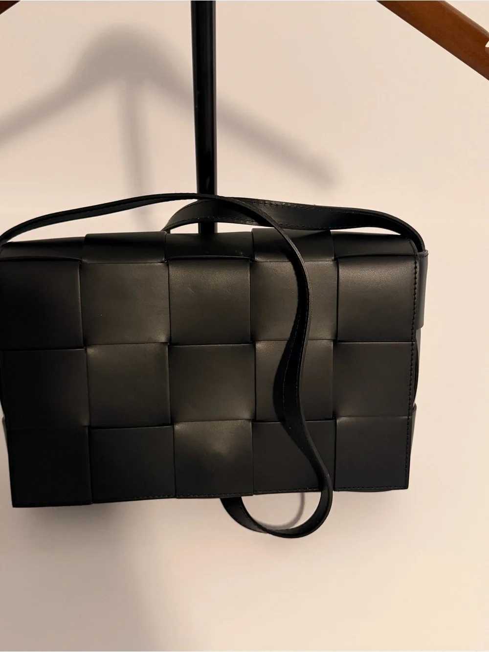 Black Woven Leather Messenger Bag for Men